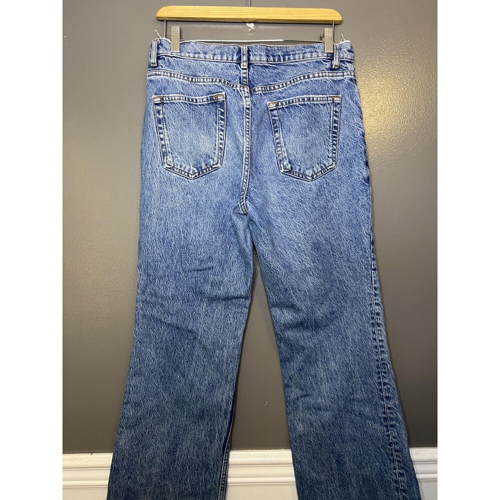 Zara Jeans Womens 8 Blue Medium Wash High Rise Flare Distressed Raw Hem Denim - Picture 4 of 8